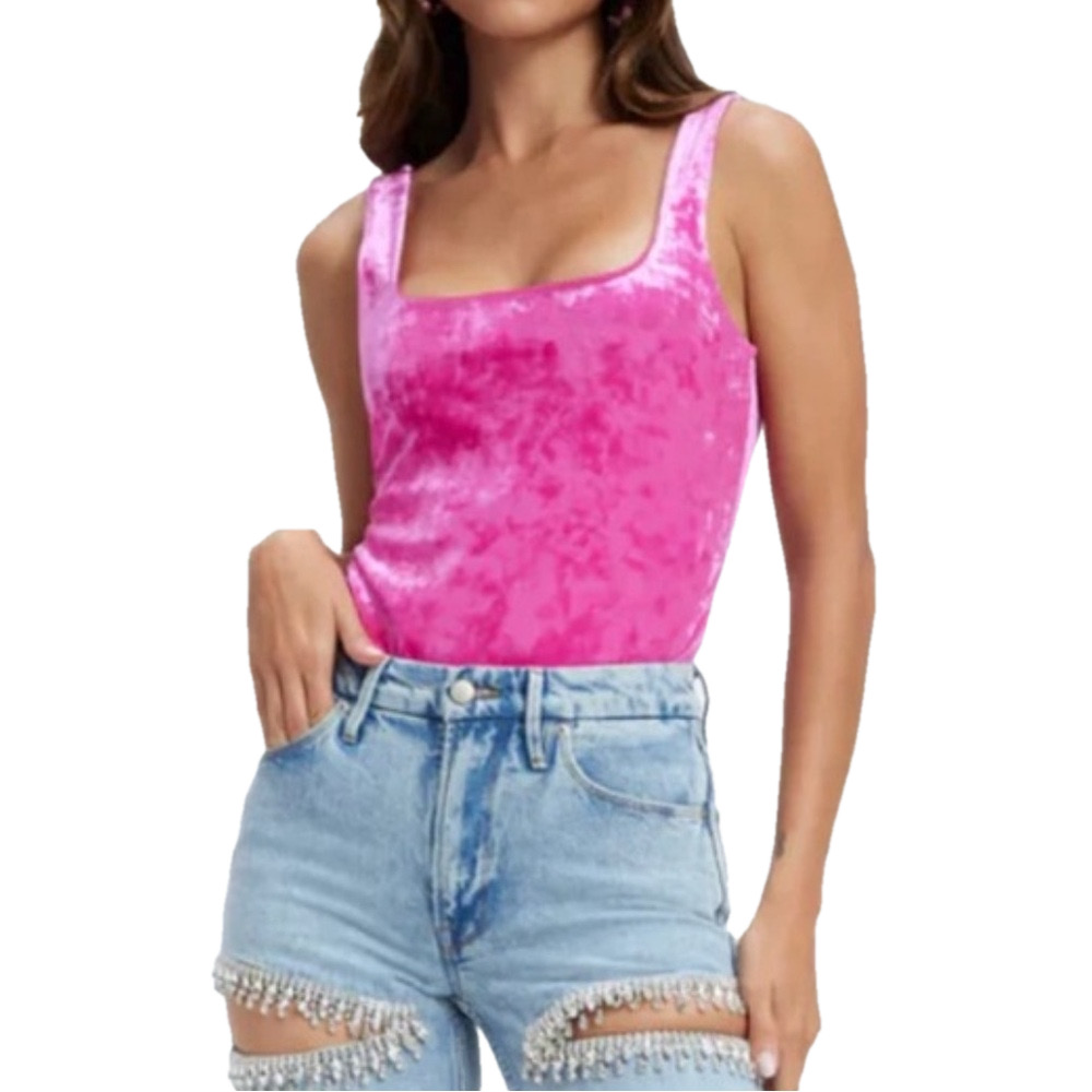 GOOD AMERICAN Women’s Pink Crushed Velvet Body Suit Size 4 NWT Fully Lined
